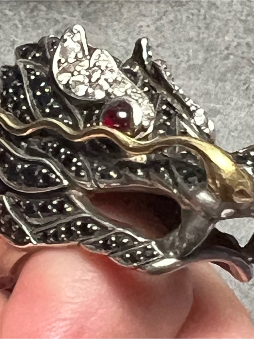 John Hardy Silver Naga Dragon Ring with Gold Accents and Ruby Gem Eyes - Picture 7 of 12